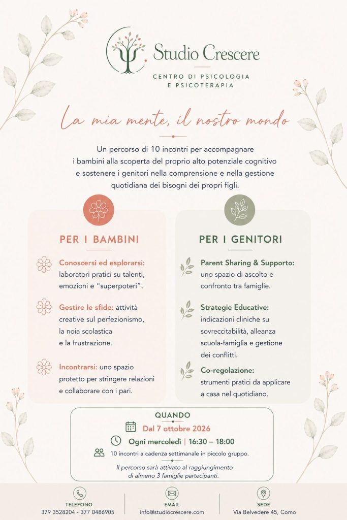 Locandina del percorso La mia mente, il nostro mondo: 10 incontri dal 7 ottobre 2026, ogni mercoledì dalle 16:30 alle 18:00